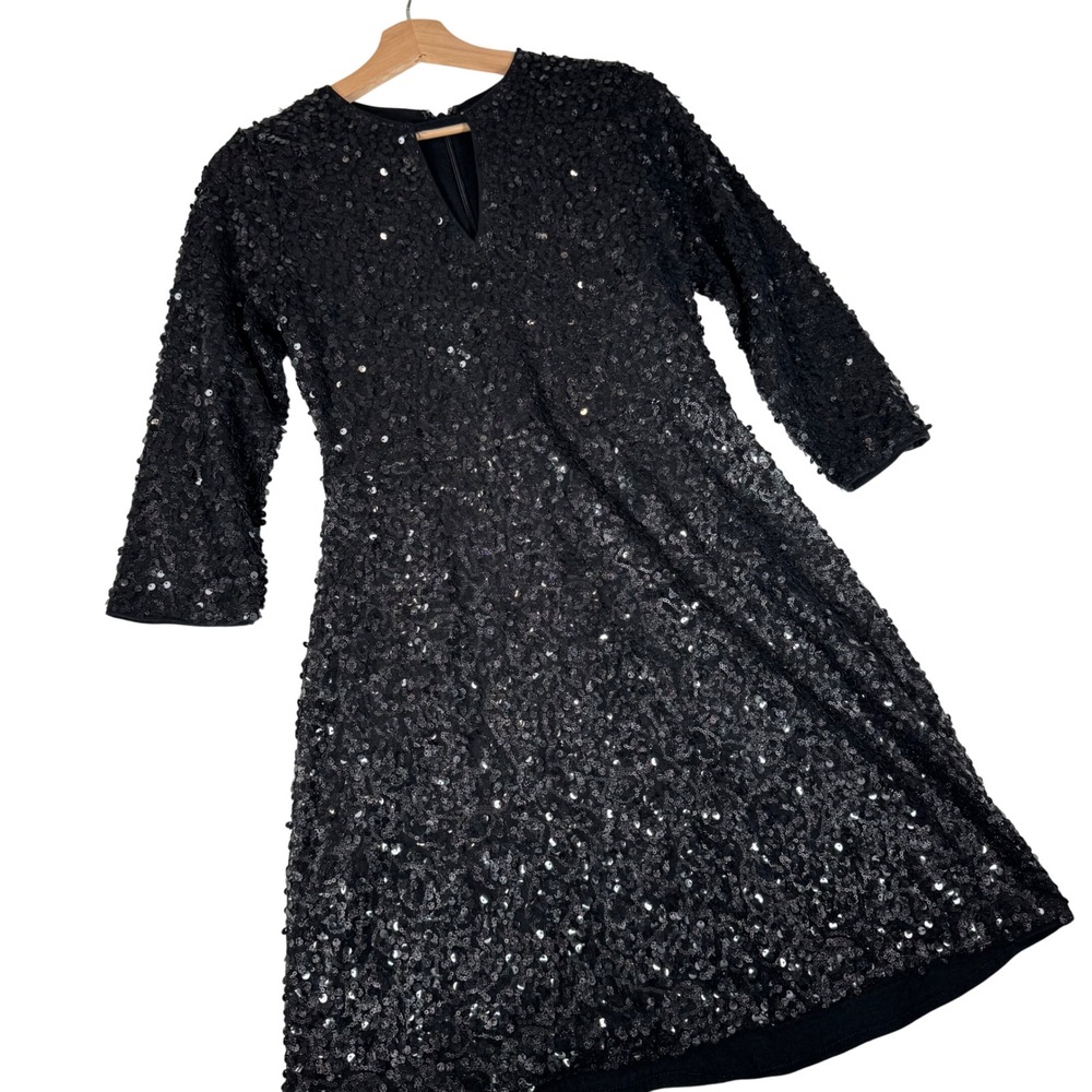 Abercrombie & Fitch Black Sequin Mini Dress Keyhole 3/4 Sleeve M | Party LBD